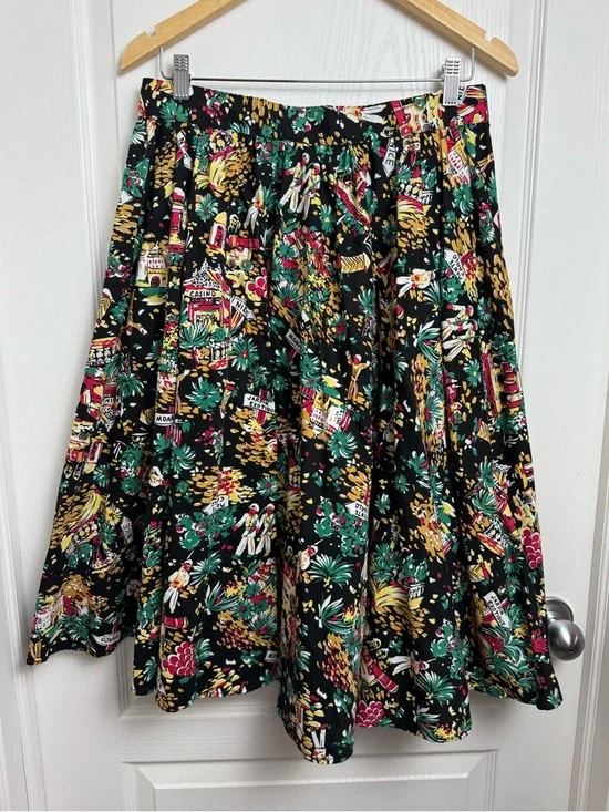 Hell Bunny Monte Carlo Circle Skirt Size Large Black 50s Inspired Rockabilly - Picture 3 of 8